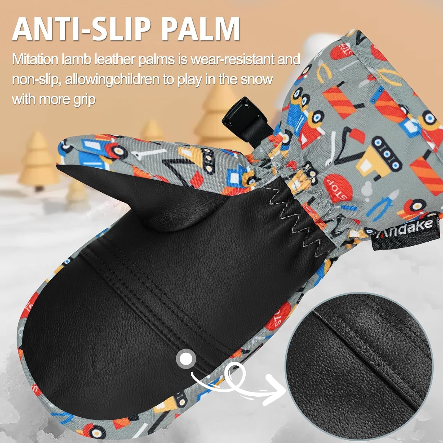 Andake Kids Ski Mittens Gloves Waterproof&Breathable Winter Warm Snow Gloves for Ages 1-10 Toddler Baby Girls and Boys - Image 4