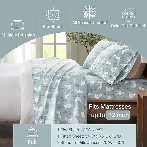 Vista 314 de True North by Sleep Philosophy - Juego de ropa de cama acogedora de franela 100% algodón, estampado de animales y estrellas, lindo, ultrasuave