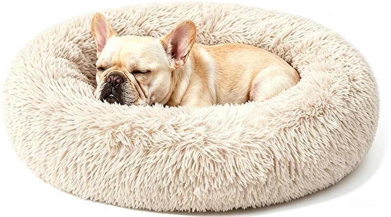 Cama redonda tipo donut para cães e gatos, pelúcia macia com base impermeável e antiderrapante Homeuslynn, Light-Brown, 71,12 x 71,12 x 20,32 cm
