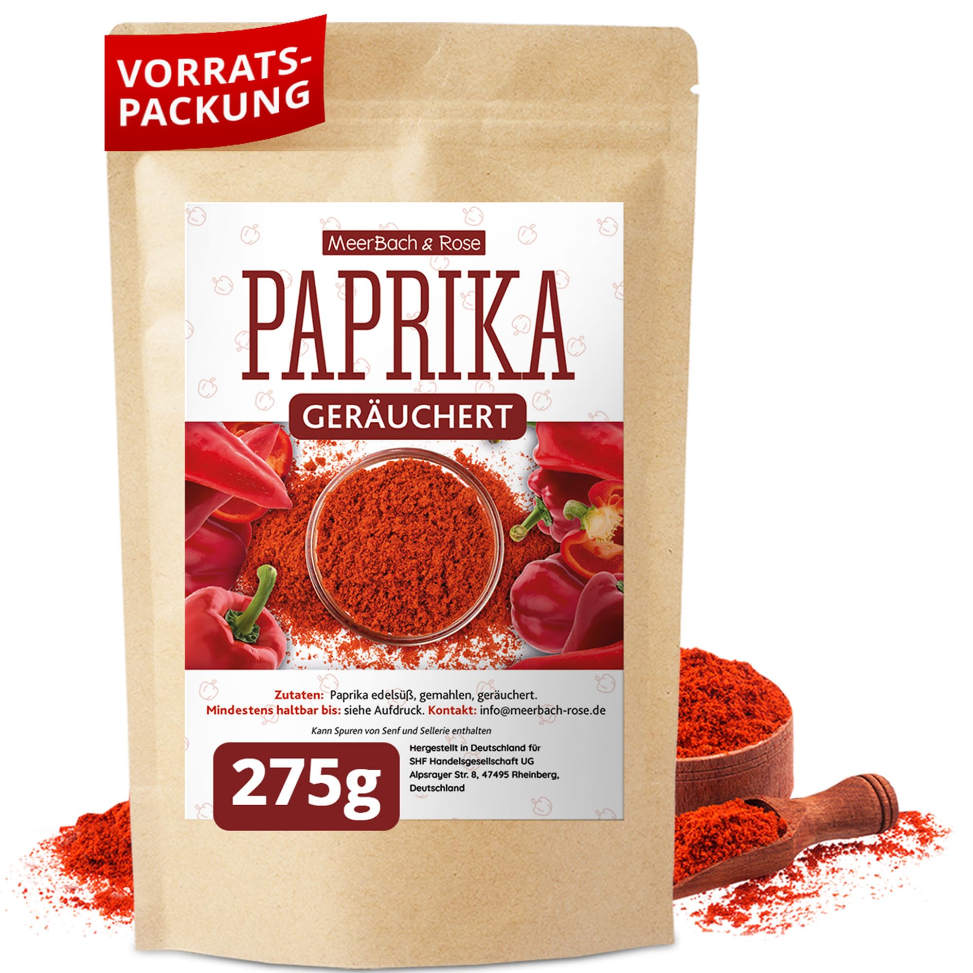 Paprika geräuchert 275g, geräuchertes Paprikapulver süß, Smoked Paprika, Rauchparika würzig und intensiv, in Deutschland abgefüllt