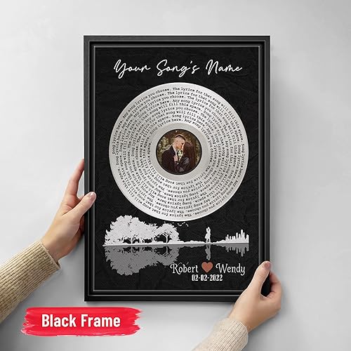 Vista 145 de H-DEWALL Letras de canciones personalizadas, lienzo enmarcado en marrón, música romántica del día de San Valentín, regalo personalizado para marido