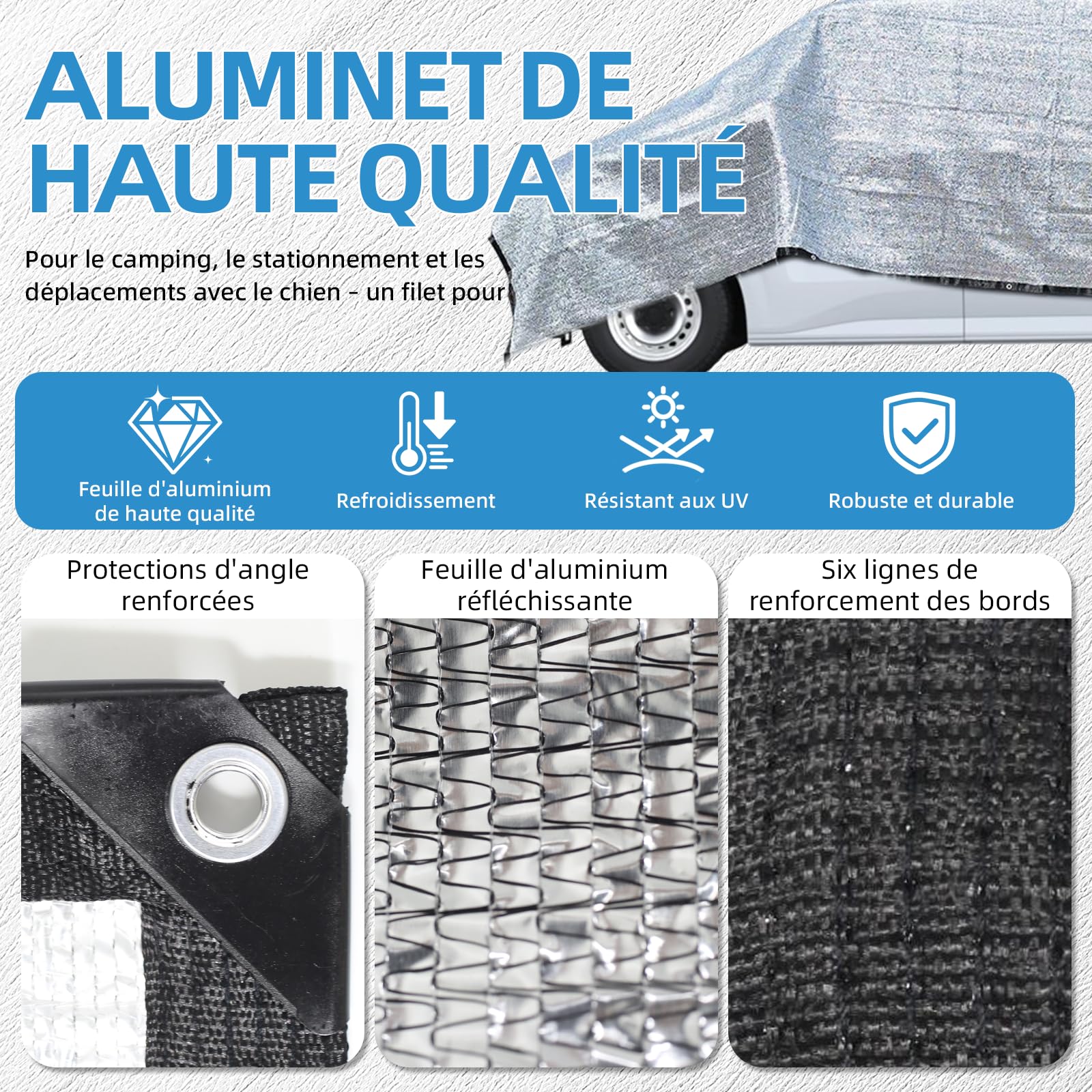 Filet de protection solaire pour voiture et animal de compagnie, filet de protection contre la chaleur en film d'aluminium, filet de protection solaire pour VW T4/T5/T6, Vito, Ford Transit Custom