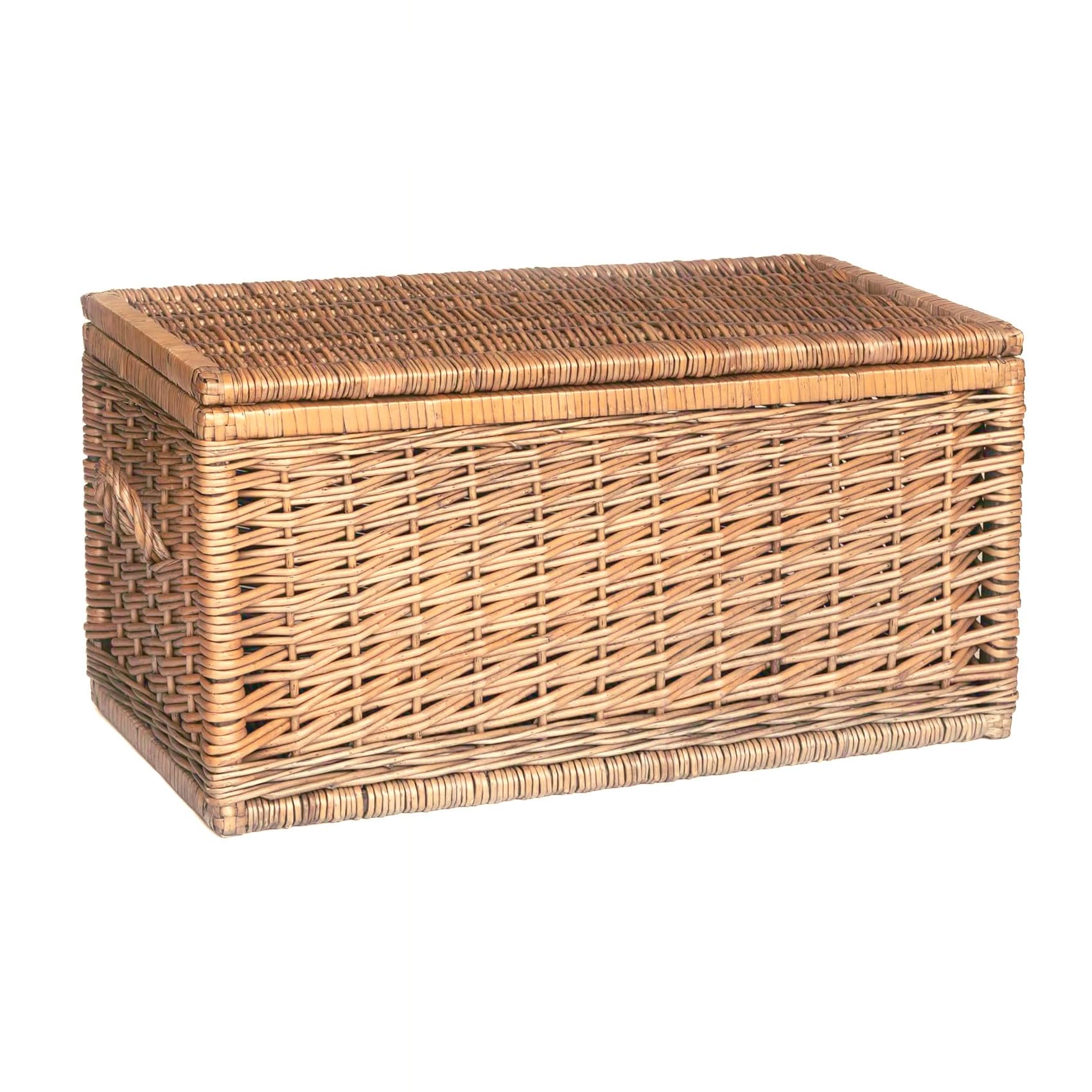 Arthur Cameron - Rapallo Deluxe Large Storage Basket with Lid, Hand-Crafted Double-Weave Wicker Storage Chest, Storage Trunk, Wicker Storage Basket, Storage Box (Antique Wash, Large)