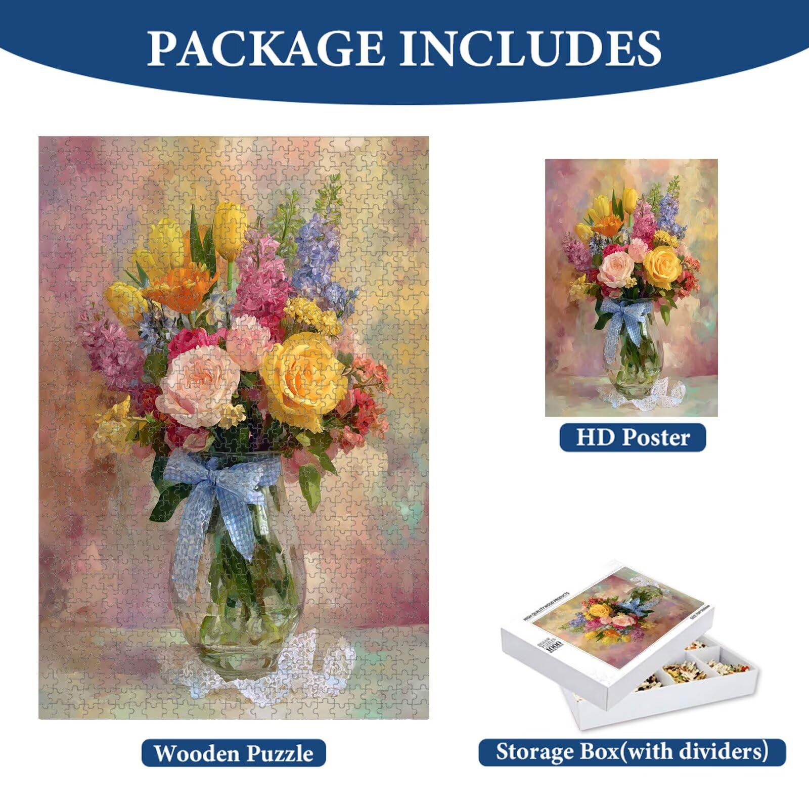 Puzzle 1000 Pièces, Paysage & Fleur Puzzle en Bois Durable 1T#2361 | Puzzle en Bois, Découpe de Précision, Encres aux Couleurs Vives, Loisir Relaxant, Décoration Intérieure, Cadeau, 50x75cm