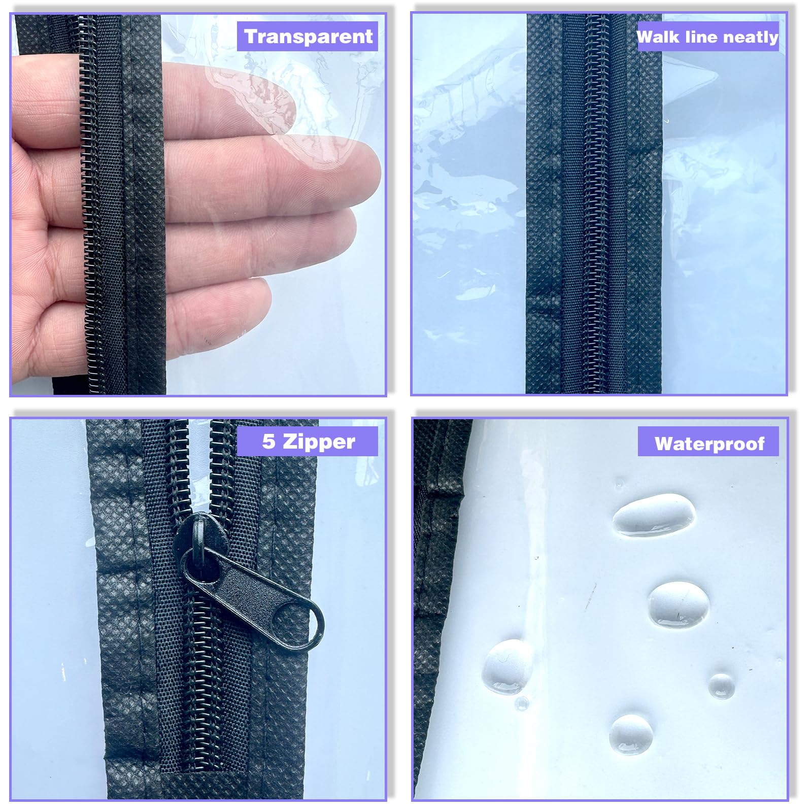 8 fundas de plástico transparente de 60 pulgadas para ropa, fundas protectoras de longitud completa con cremallera, impermeables, a prueba de polvo, a prueba de polillas