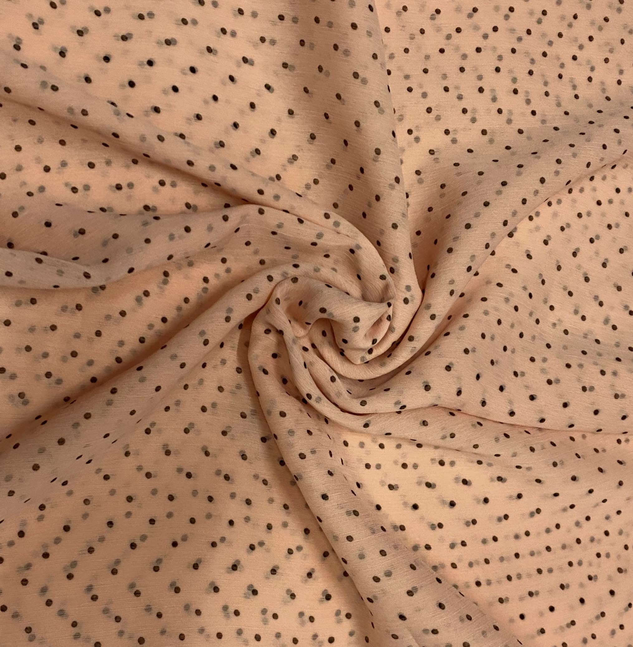 New Chiffon Sheer Fabric Plain Crepe Polyester Woven Dress Wedding Arch Material 44''-112cm (Beige Polka dot, 2 Meter)