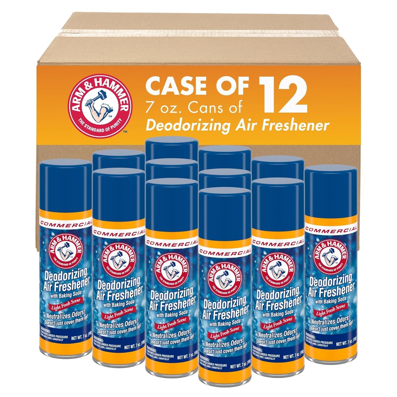 Arm & Hammer Baking Soda Air Freshener - Light Fresh Scent, 7oz Aerosol Spray Odor Eliminator, 12-Pack