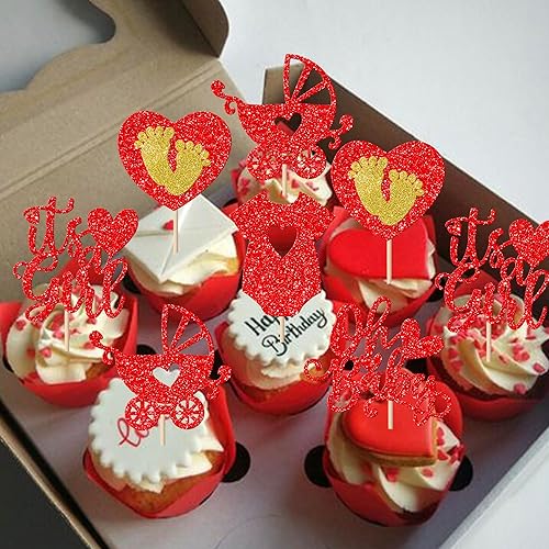 Miniatura 10 de Rsstarxi Paquete de 30 adornos para magdalenas con purpurina para el día de San Valentín, temática de boda, compromiso, fiesta de San Valentín,