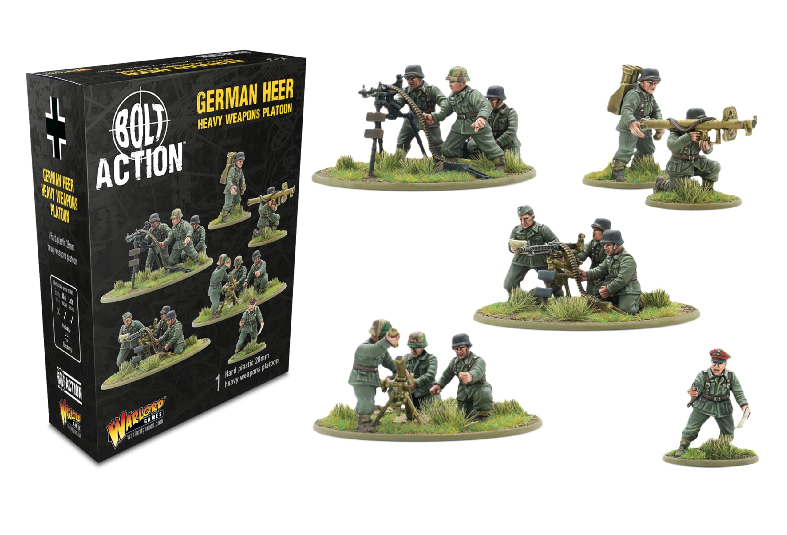 Warlord Games German Heer Heavy Weapons Platoon - 28mm Scale Plastic Miniatures for Bolt Action Highly Detailed World War 2 Miniatures