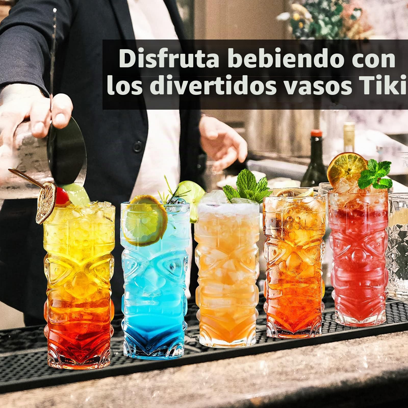 Juego de vasos transparentes Tiki de 8 a 14 onzas, modernos vasos de cóctel Tiki perfectos para cócteles exóticos, Mai Tai, cócteles de estilo hawaiano, juego de bebidas de isla tropical