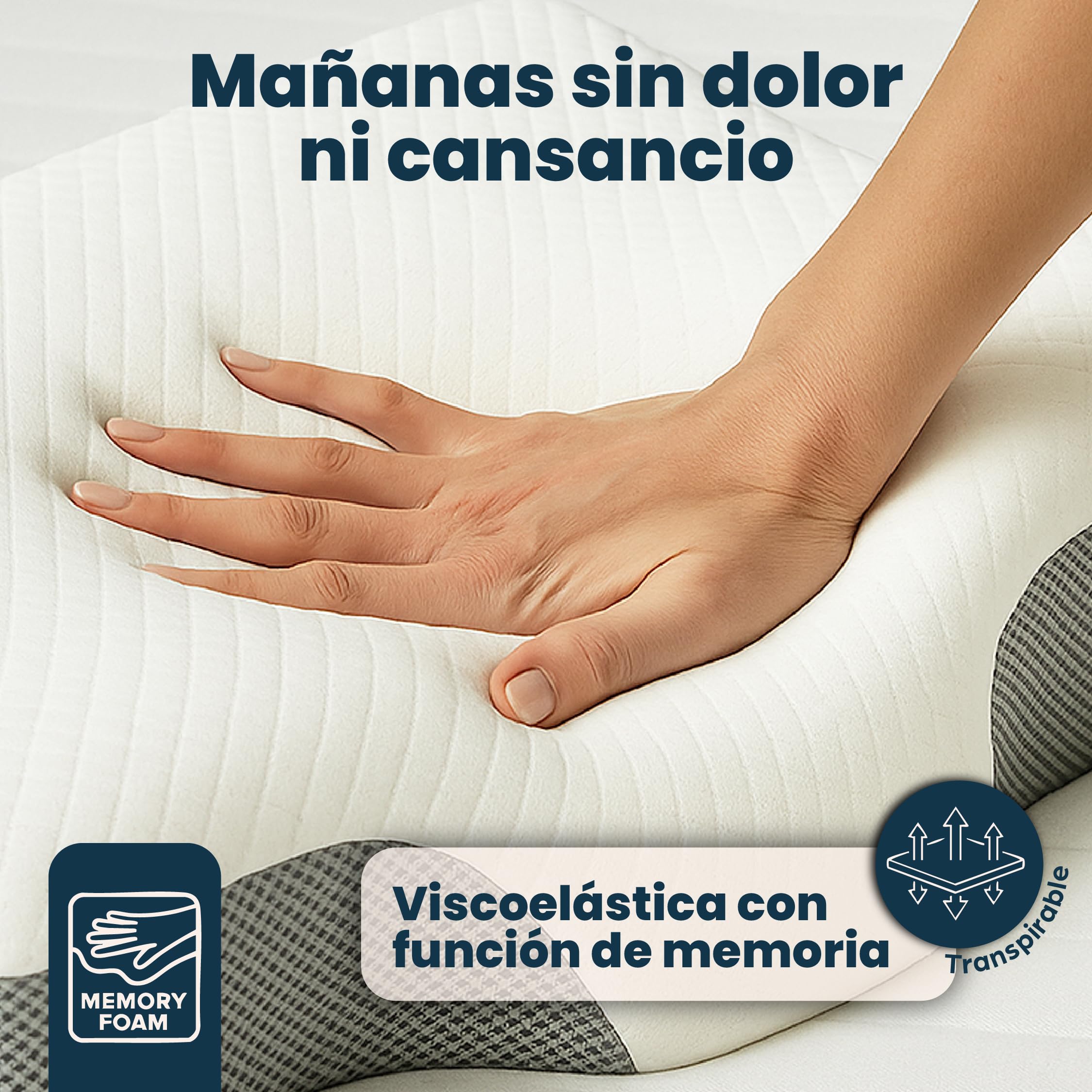Almohada Cervicales y Cuello - Adiós al Dolor, Mejora tu Descanso + Antifaz | Almohada cervical, ergonómica, antironquido; postura ideal que favorece el descanso y reduce ronquidos.