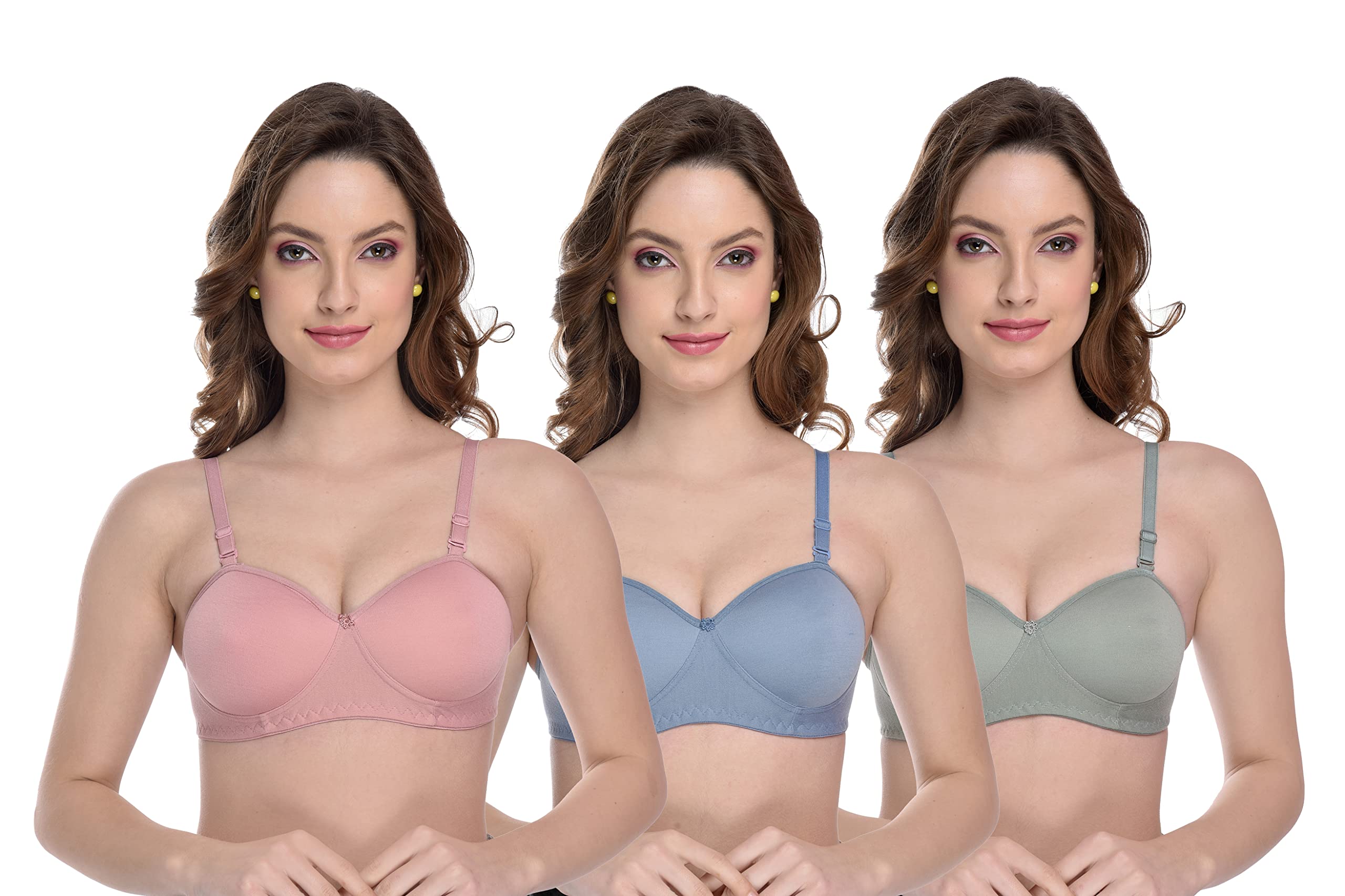 MiEstilo Seamless Demi Cup Cotton Blend Lightly Padded Low/Half Coverage Bra Combo