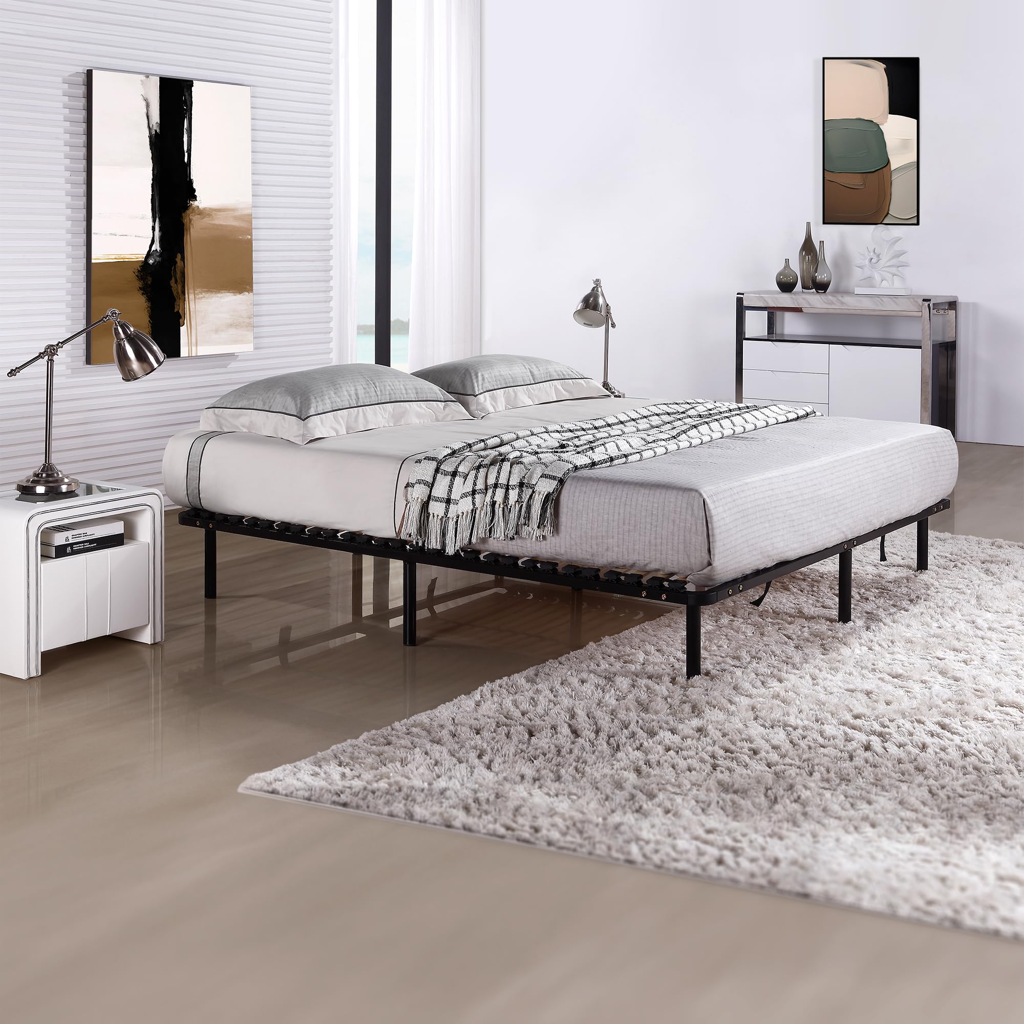 Somier Neeu IF32 140x200 cm con Listones Amortiguadores de Madera, Marco de Metal Sólido, Diferentes Tamaños, 23cm de Altura com Almacenamiento Debajo de la Cama
