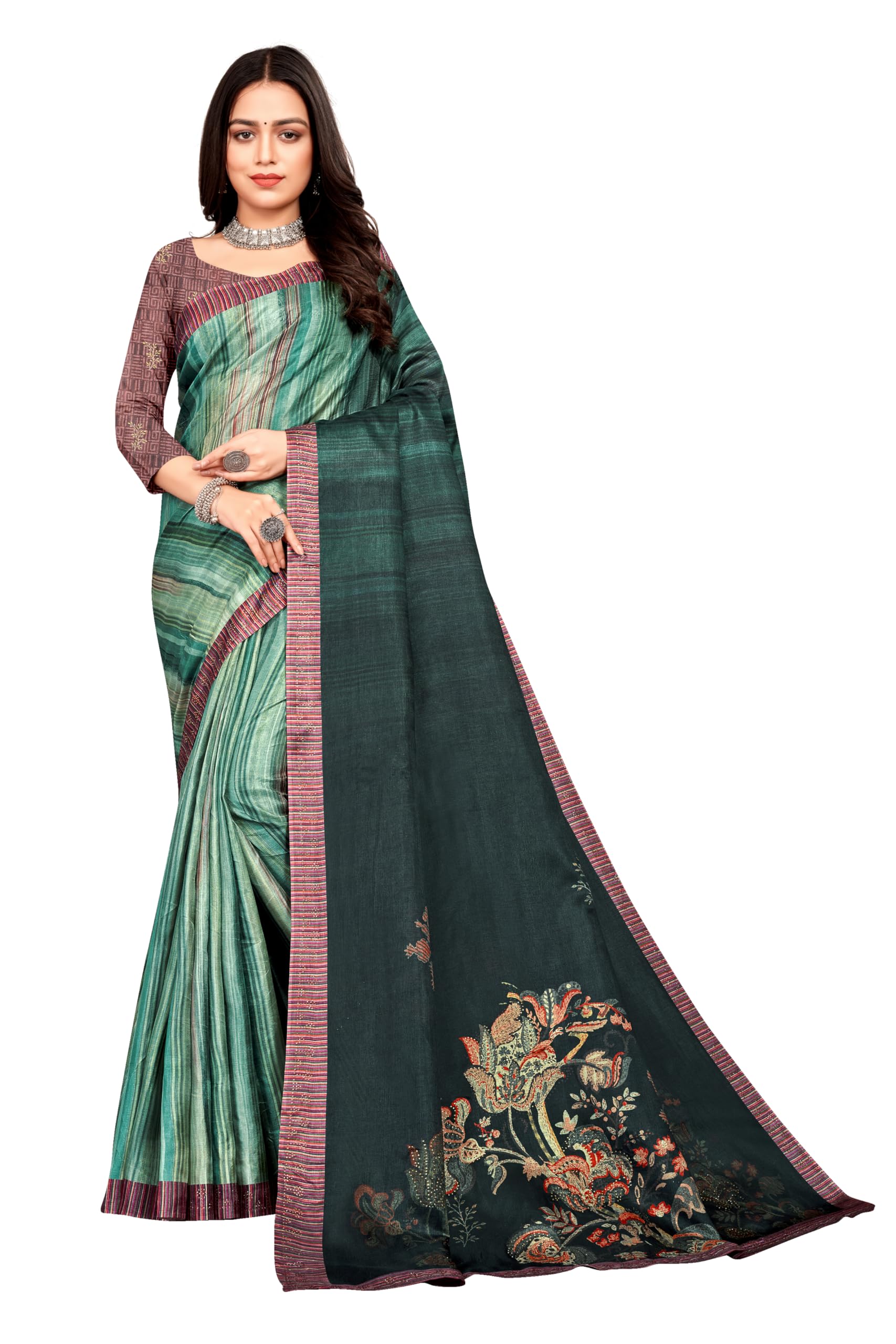 Garden VareliFloral Print Embellished Tussar Silk Saree With Unstitched Blouse Piece