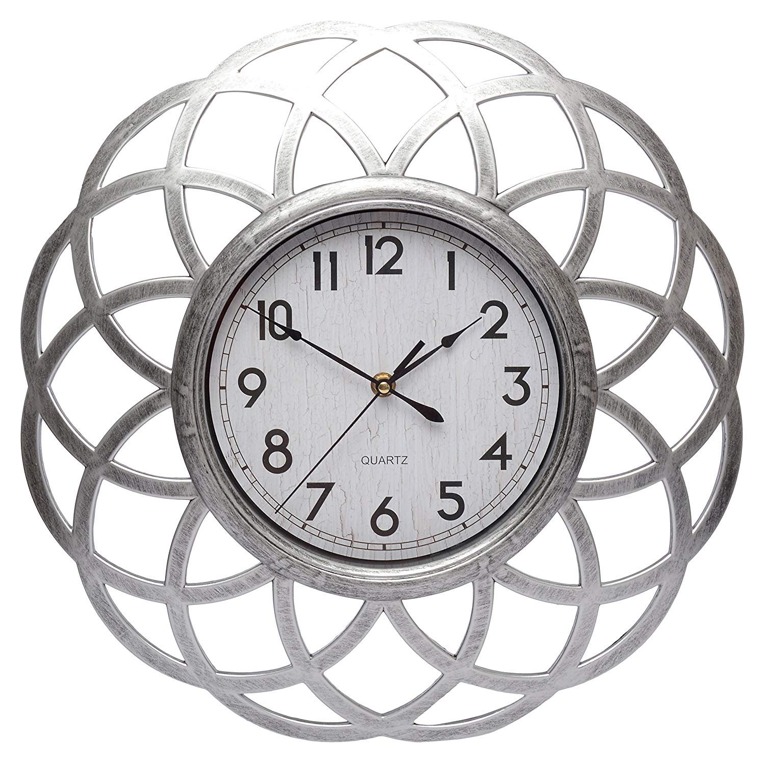 EZ Life Scallops Grande Wall Clock - Decorative - Silver - Home and Office Décor, Decorative Modern Wall Clock, Living Room - Pack of 1