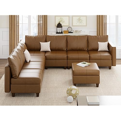 EASE MOOSE Modular Sectional Sofa with Storage Ottomans, L Shape Faux Leather Sectional, Leather Couches for Living Room