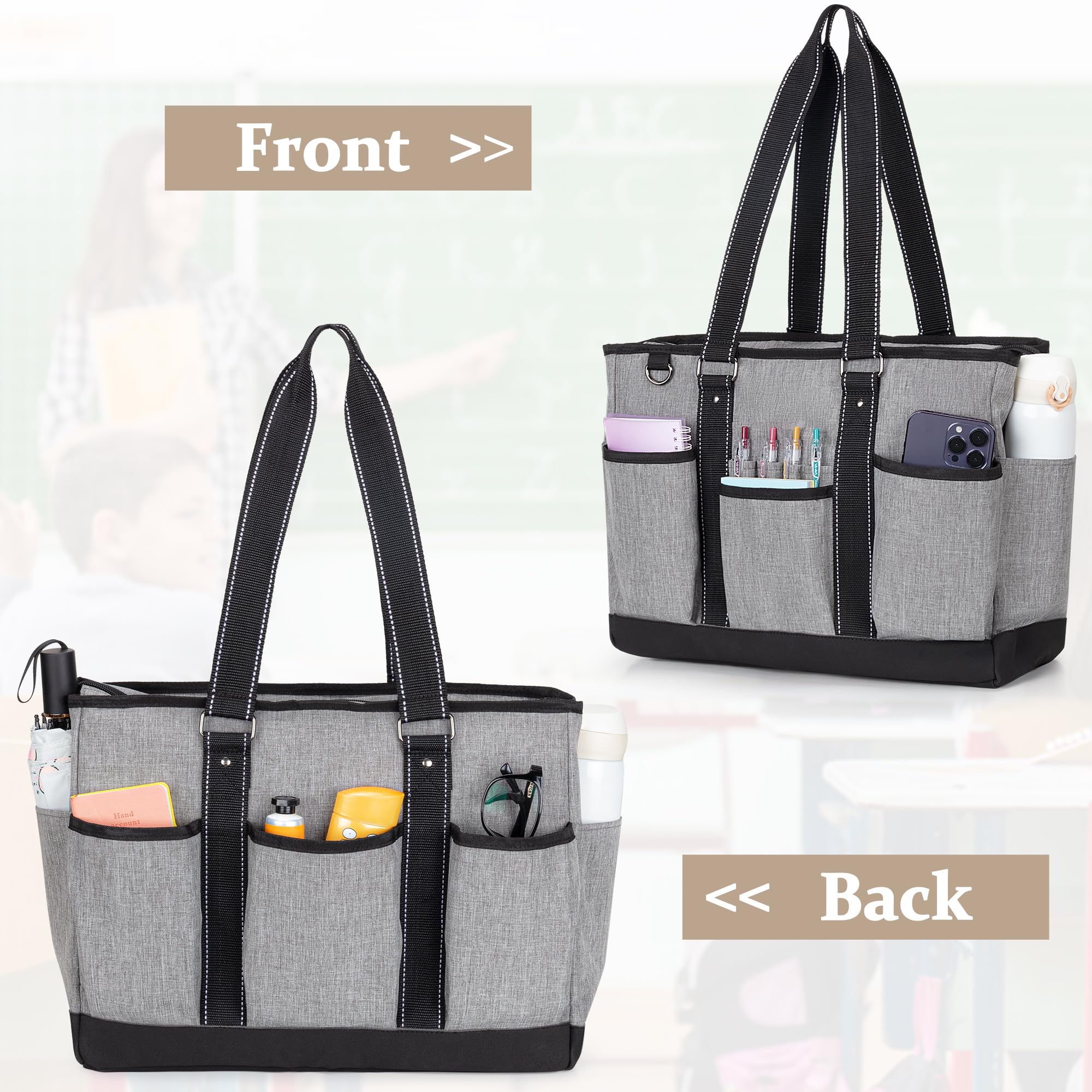 Damero Borsa per insegnanti, borsa da lavoro per insegnanti con custodia imbottita per laptop, borsa per insegnanti con tasche multiple per scuola, lavoro