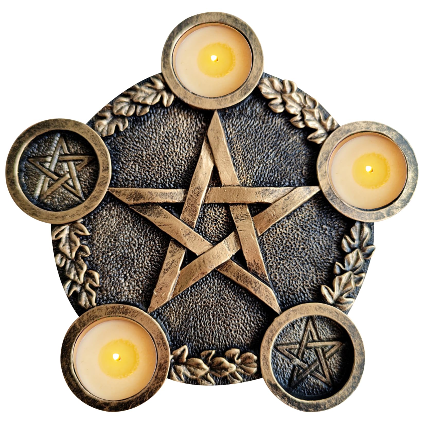 Portacandele a stella Pentacolo astrologico Portacandele di Halloween Altare in resina retrò Stregoneria Tarocchi Wiccan Tealight Colore rame