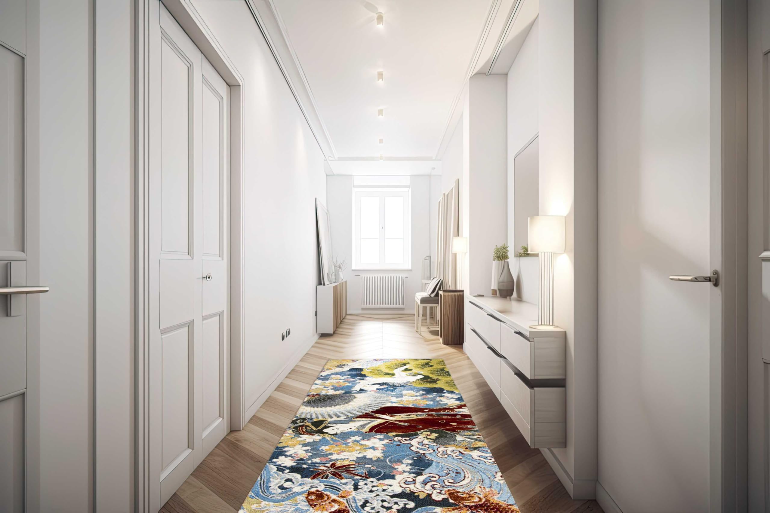 Excelsa Living Tappeto Passatoia da Arredo, Multicolo, Tessuto Jacquard, Poliestere Ciniglia Cotone, Antiscivolo, per Cucina e Bagno (Kimono, 180 x 55 Cm.)