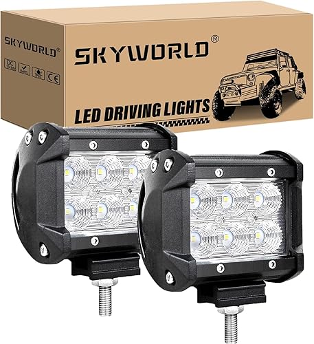 SKYWORLD 2 unids 4 pulgadas 18 W Pods luz de inundación haz de luz LED de trabajo barra 6000 K luz antiniebla mini doble fila LED lámpara de coche