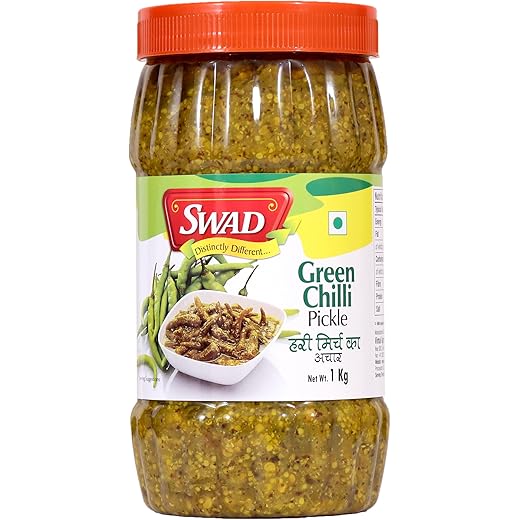 SWAD Green Chilli Pickle - Spicy Tangy - 1 Kg