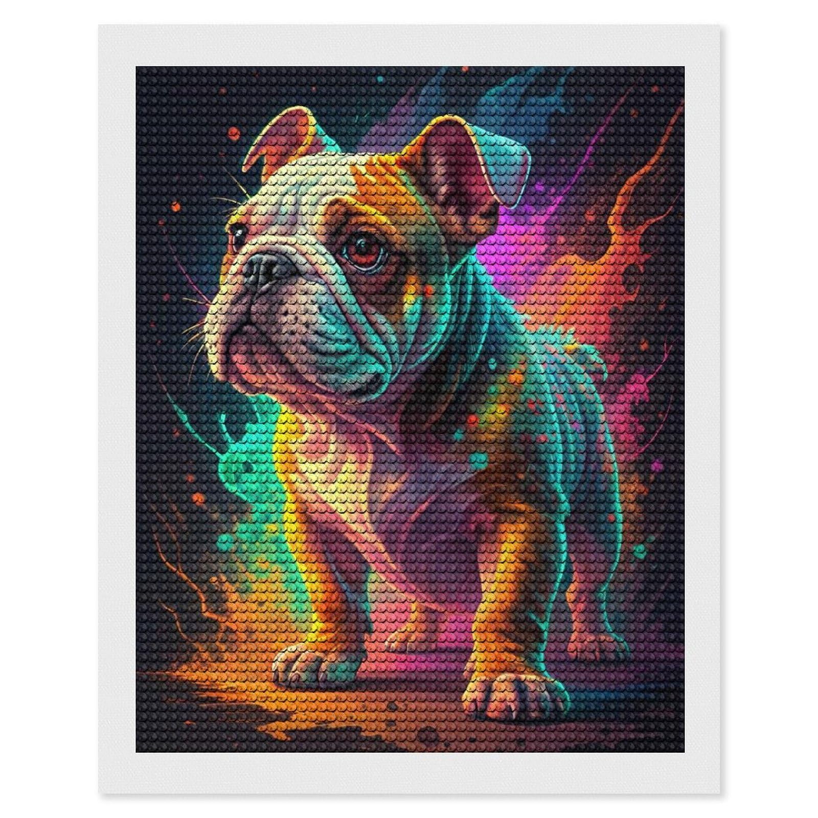 Junmoney Colorful Bulldog Portrait Diamond Painting Canvas Set 16"x20", Easy to Enjoy, Adhesive Canvas, Office Decor, Holiday Gift Idea, with Tool Kit