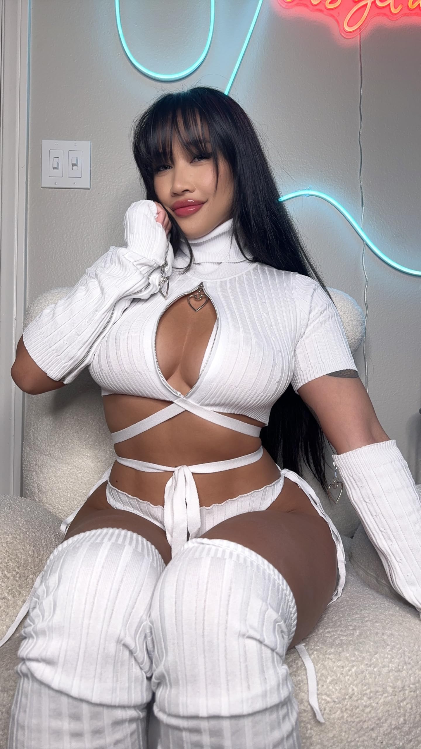 KORURACLUB Cozy Hearted Nurse costume(4-PIECE SET) Grey premium sweater cosplay lingerie Cozy Hearted Nurse succubus lingerie: White