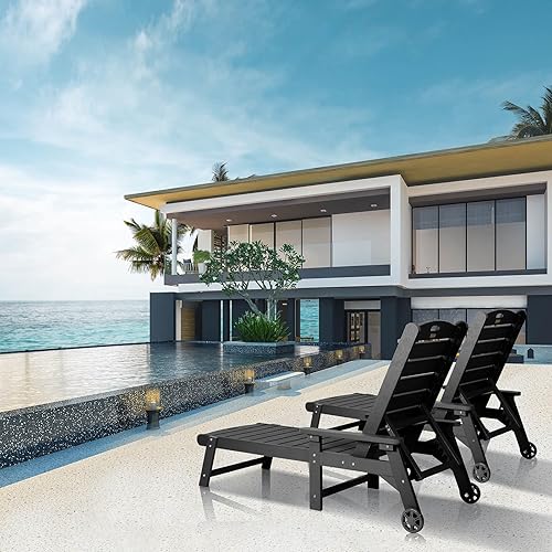 Miniatura 9 de Silla de descanso, tumbona con respaldo ajustable de 5 niveles y polea, fácil de mover, soporta hasta 350 libras, sillas de exterior impermeables