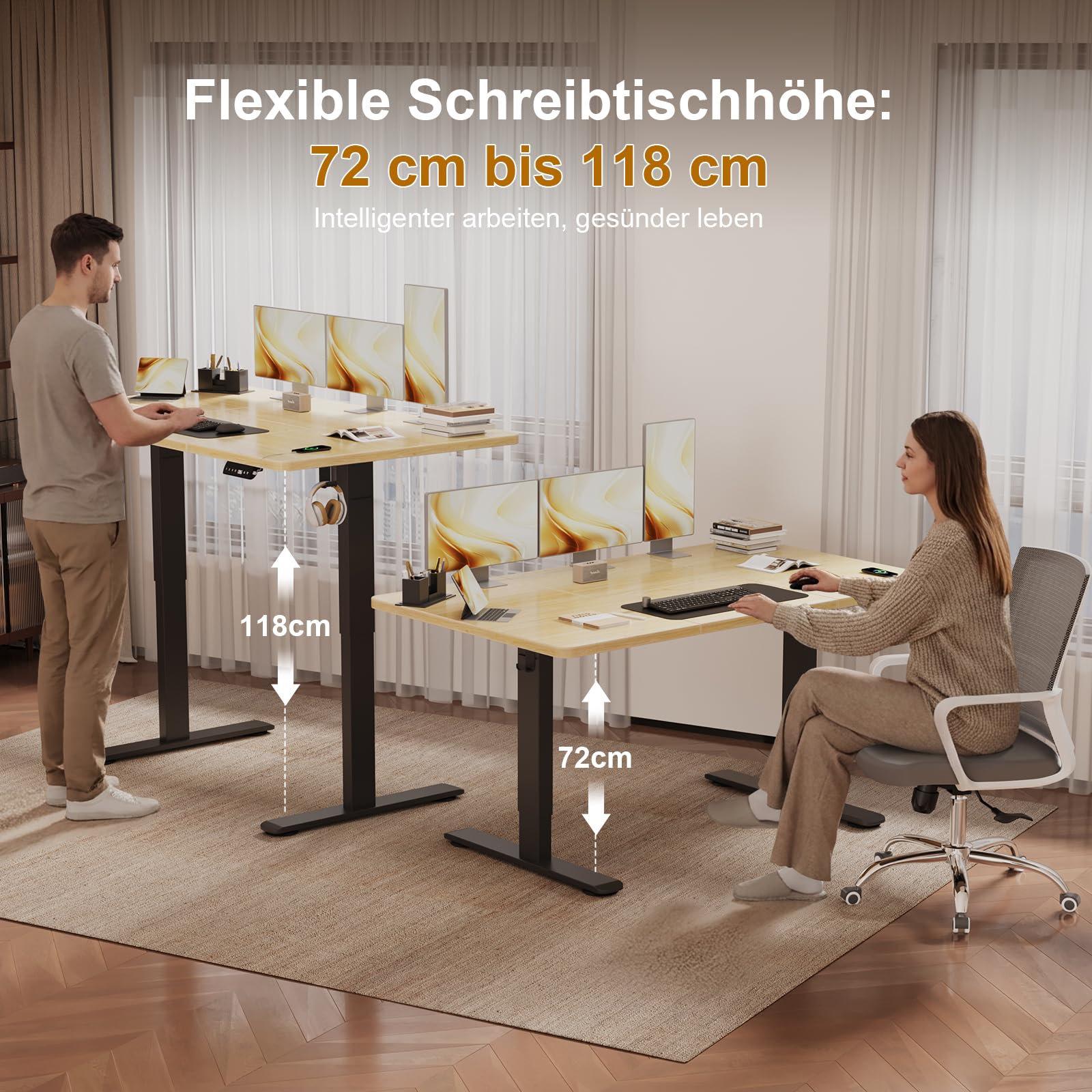 Jummico Höhenverstellbarer Schreibtisch 180×80 cm mit Kabelwanne & USB-A – Bild 5