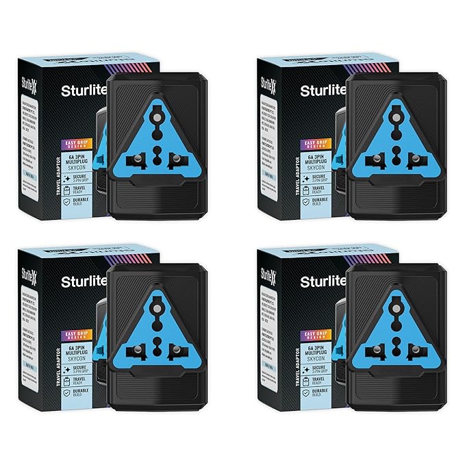 Sturlite SKYCON 6Amps 3 Pin Plug| Universal AC Travel Adapter| ABS Strong Body Socket - (Black) (Pack of 4)