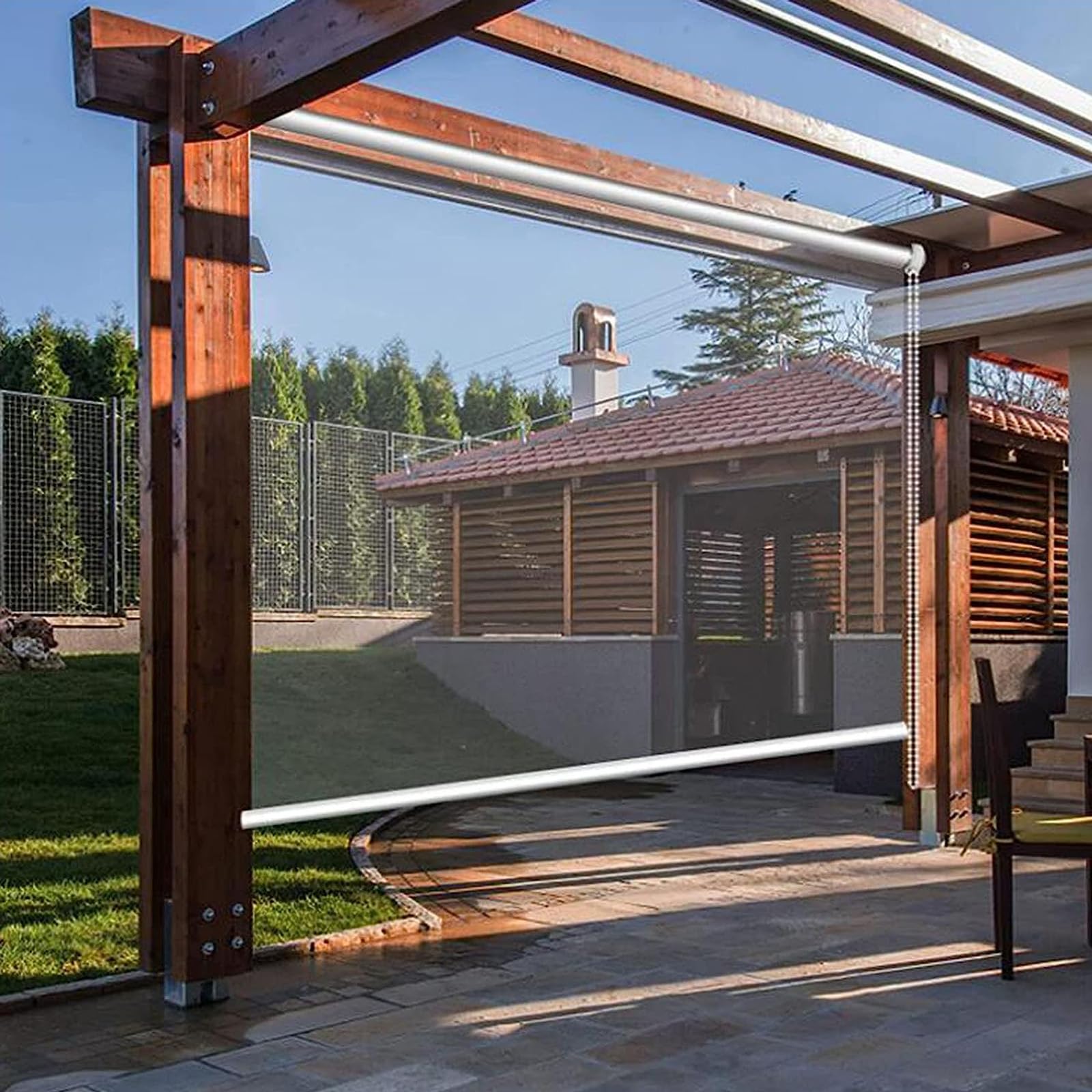 Store Enrouleur Transparent en PVC,Stores à Enroulement en Plastique,pour Pergola Extérieure Terrasse,Étanche Poussière Volets Roulants avec Side-Pull,Largeur x Hauteur (180x220cm)