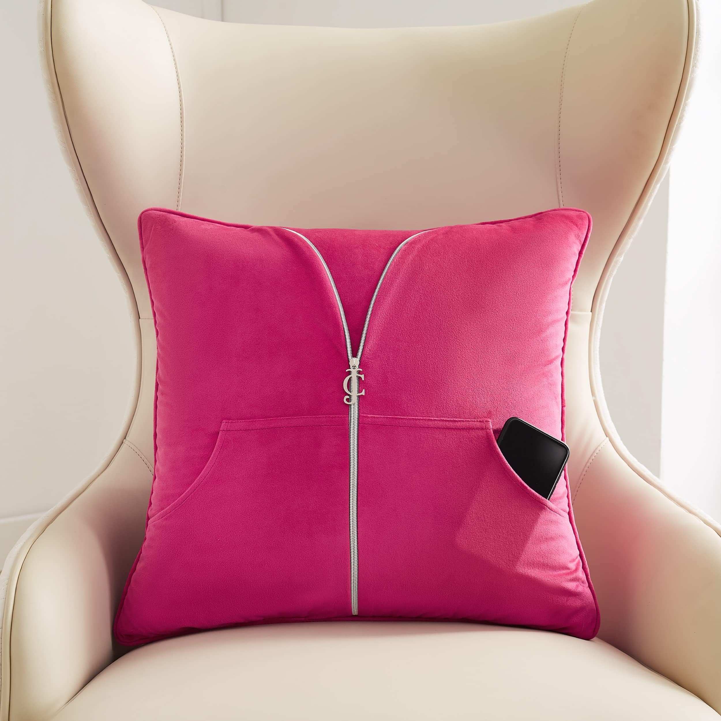 Juicy CoutureSquare 1-Piece Premium Throw Pillow-Living Room and Bedroom Décor, 1 Count (Pack of 1), Pink