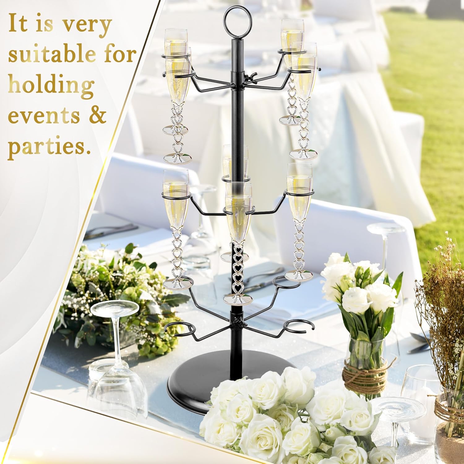 Champagne Tower Cocktail Tree Stemware: 3 Tier 12 Holders for Champagne Flutes - Wine Glass Flight Tasting Display for Weddings/Birthdays/Parties/Bridal Shower - for Drinks Cocktails/Martini/Margarita