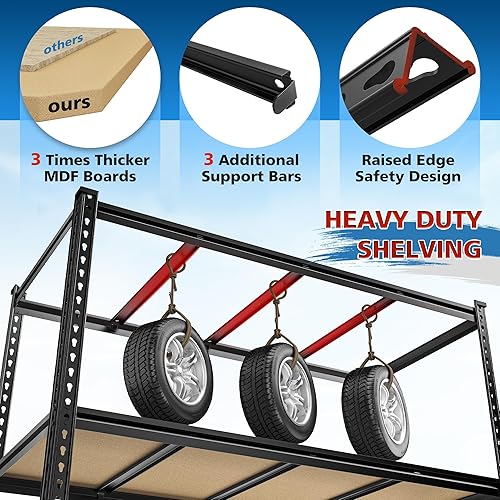 Miniatura 4 de Estantes de almacenamiento de 55 pulgadas de ancho, estantería de garaje resistente de 2550 libras, estantería resistente de 5 niveles, estantería