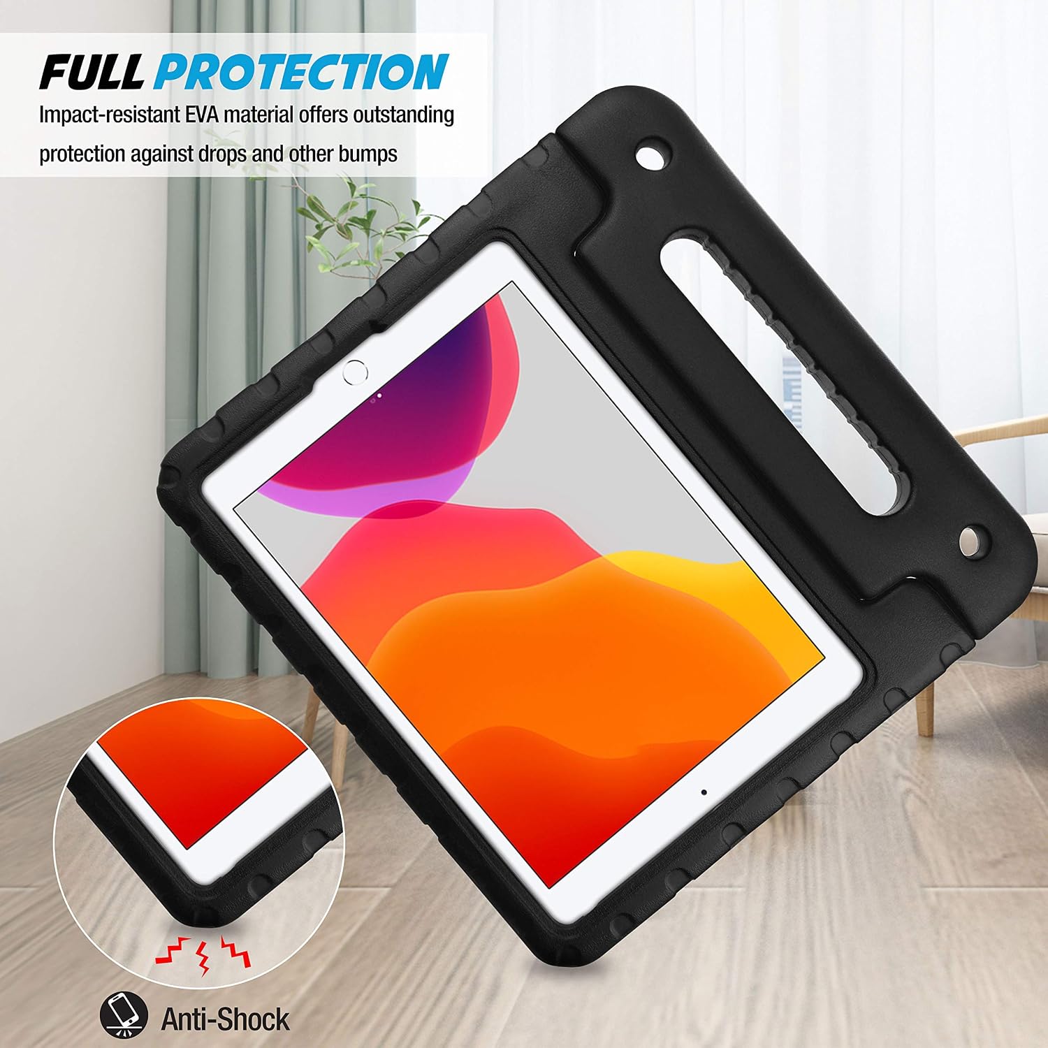 ProCase Kids Case for iPad 7th Gen 10.2" 2019 / iPad Air 3 10.5" 2019 / iPad Pro 10.5, Shockproof Light Weight Convertible Handle Stand Case Kids Friendly Cover for iPad 10.2 / Air 3 / Pro 10.5 -Black