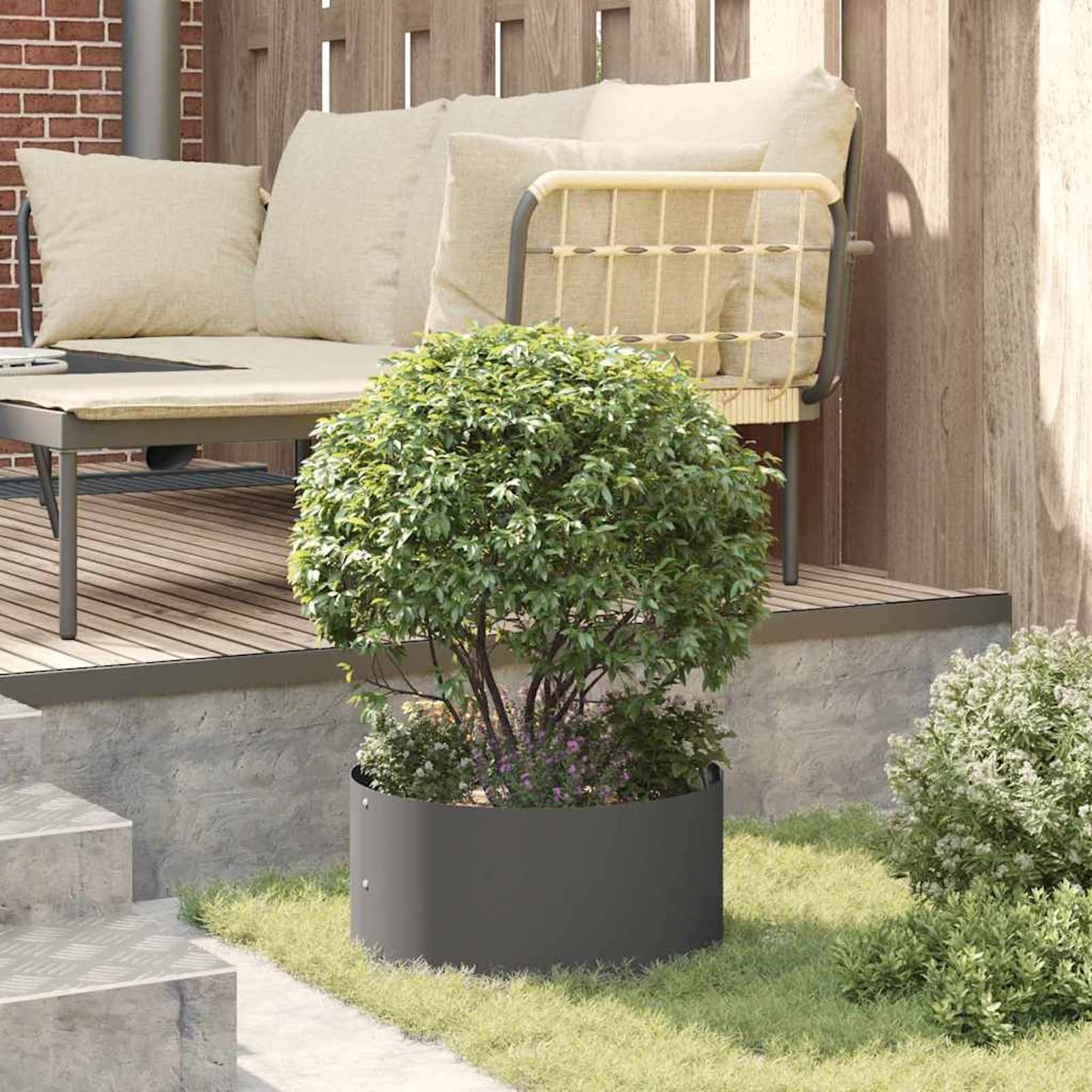 Geecher Anello per fioriera, Design Moderno Rotondo in Acciaio Laminato a Freddo Nero 40 x 40 x 20 cm, per Giardino Esterno