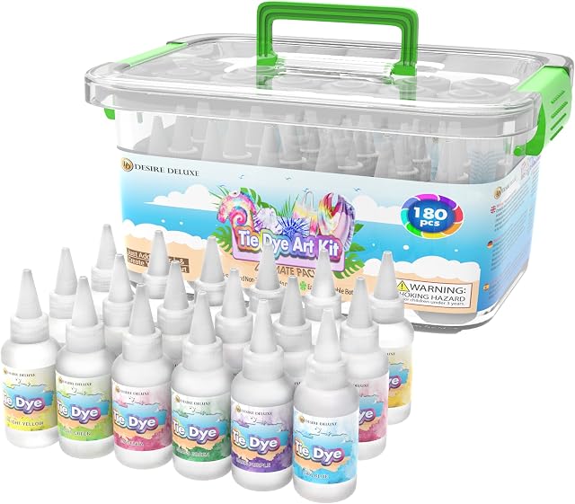 Desire Deluxe Tie Dye Kit  Set of 18 Colours Ink Tie-Dye Kits for Dyeing Fabric, Clothes  Creative Art Craft Games Activity for Kids & Adults (180pc)