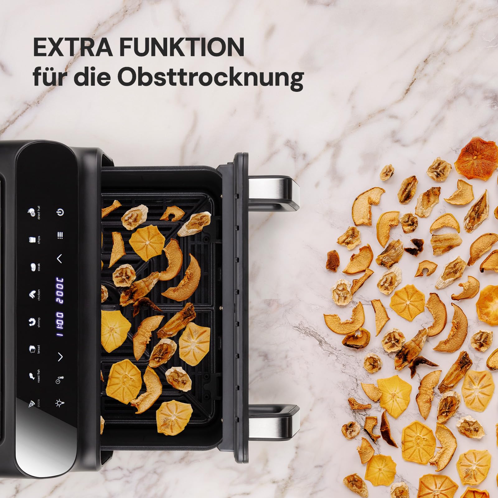 Rosmarino Infinity MasterPro Heißluftfritteuse Airfryer 10L - Multifunktion 5-in-1: Heißluftfritteuse, Elektrogrill, Backofen, Dehydrator, Mikrowelle | Große Familiengröße | Energiesparend