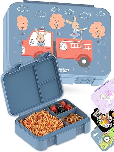 Miniatura 17 de BEARFOOT Lonchera infantil con compartimentos, compacta y ligera, a prueba de fugas, sin BPA, apta para lavavajillas, diseño dibujado a mano para