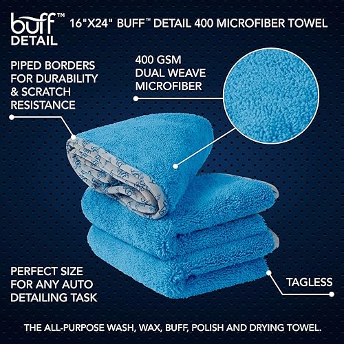 Miniatura 2 de Buff Detail - Toalla de microfibra (14.11 ozm, 3 tamaños y 3 colores), Azul