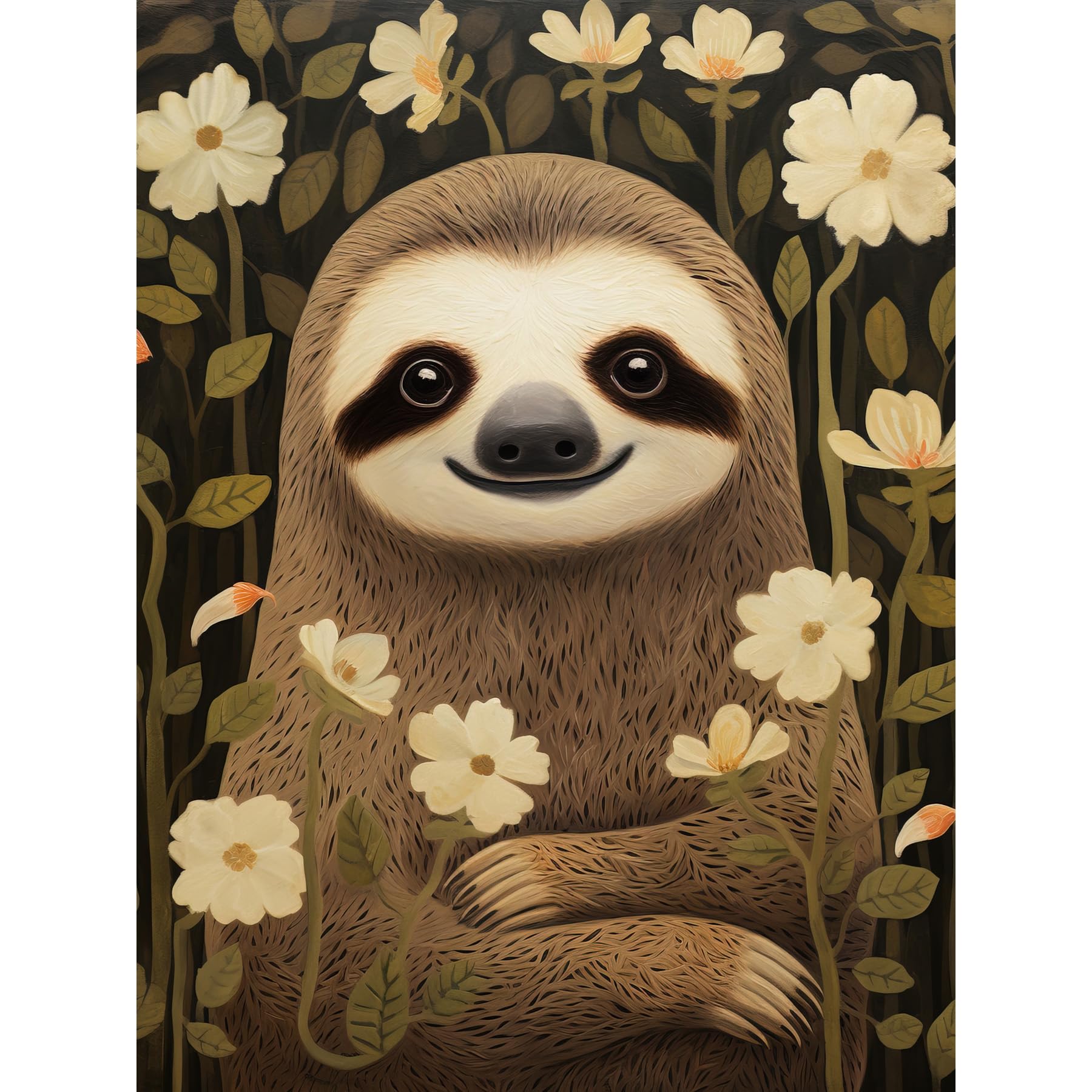 Artery8 Sloth with Jasmine & Anemone Flowers Poster W18" x H24"