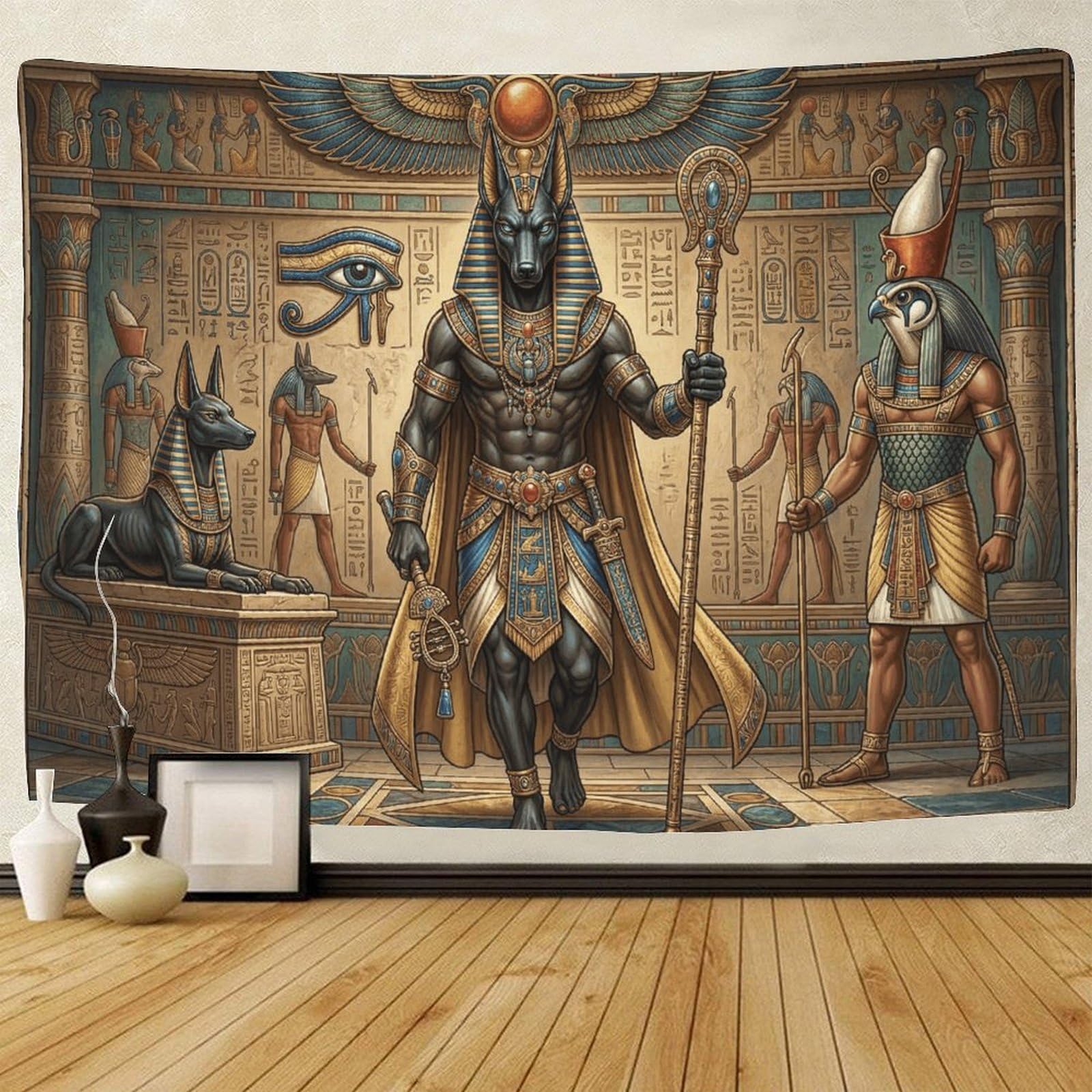 GPMNBCXZK Egyptian Anubis Wall Tapestry Horus 3D Printed Decorations Living Room Art Bedroom 70cmx100cm