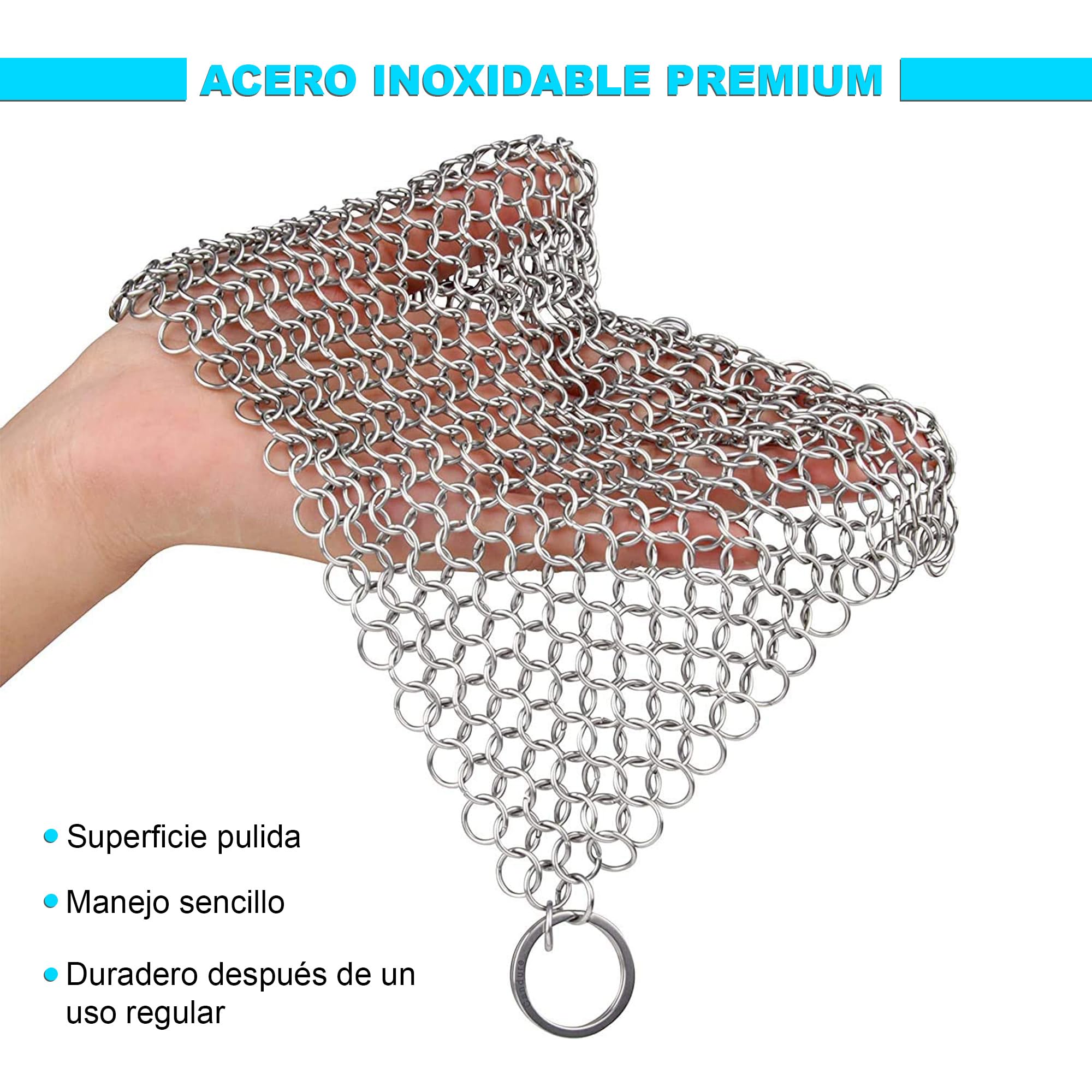 Candure Limpiador de Hierro Fundido - Acero Inoxidable de 17 x 17 cm Depurador de COTA de Malla para Todo Tipo de Parrillas, Sartenes, Parrillas y Hornos Holandeses — view 2