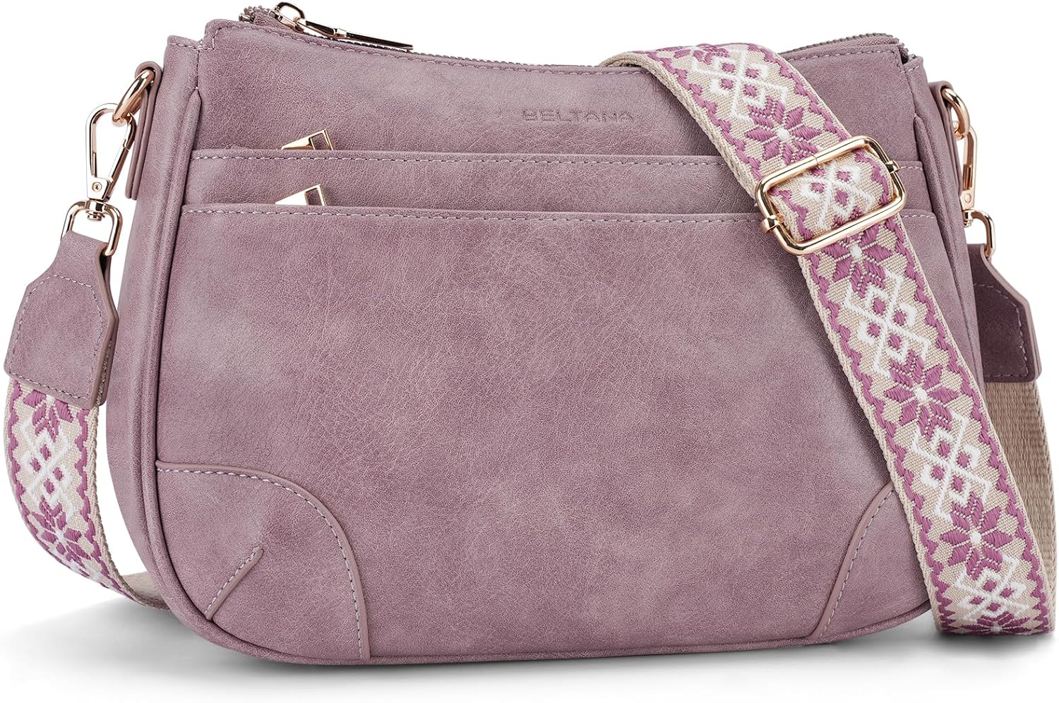 BELTANA Medium Crossbody Bags for Women Trendy Vegan Leather Hobo Purses Shoulder Handbags with Wide Adjustable Strap | Multiple Pockets, Lightweight, Travel Purse, Guitar Strap, Satchel Purse