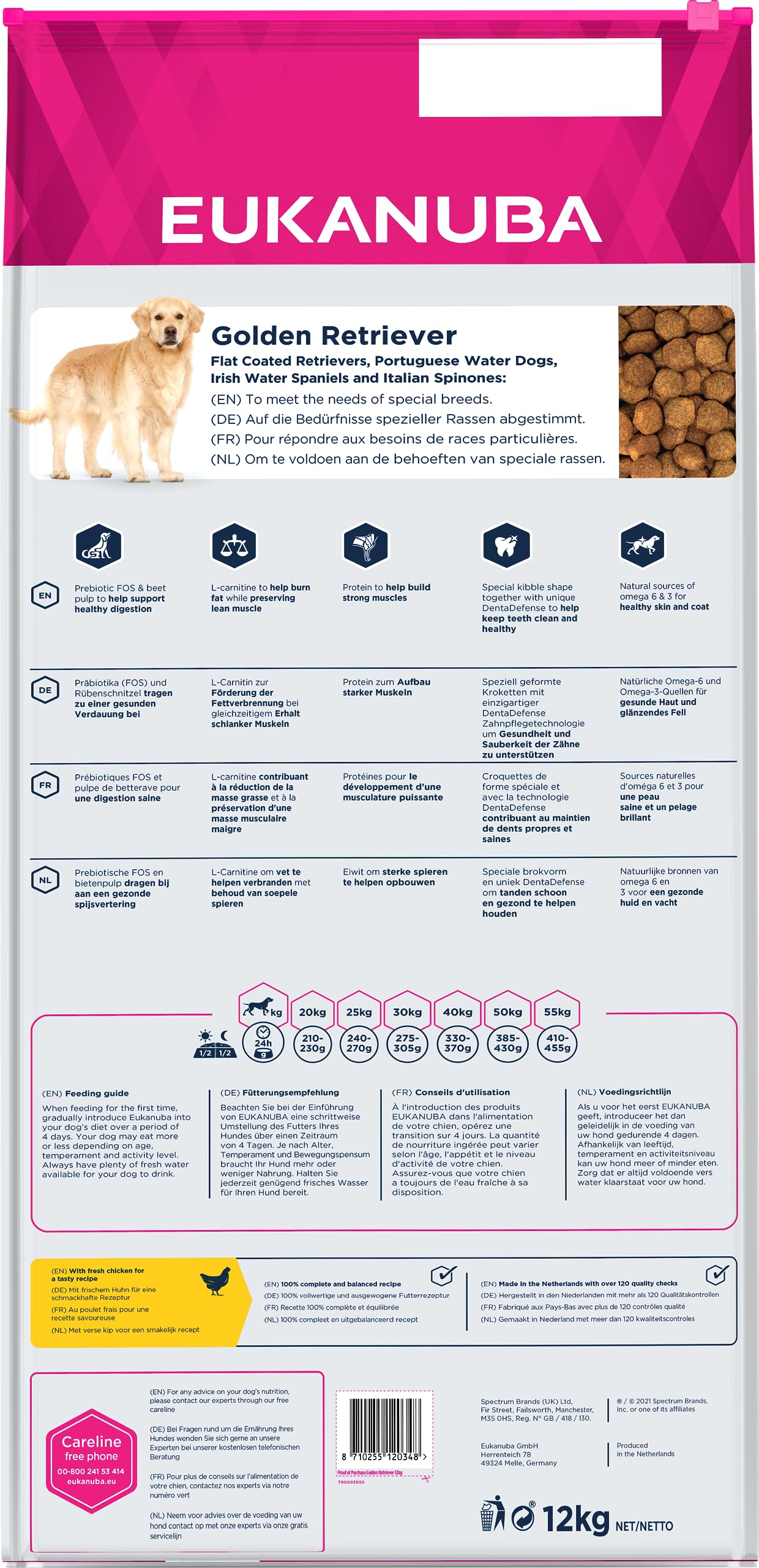 Eukanuba Breed Specific Alimento Secco per Golden Retriever Adulti, Cibo per Cani Adattato in Modo Ottimale alla Razza 12 kg