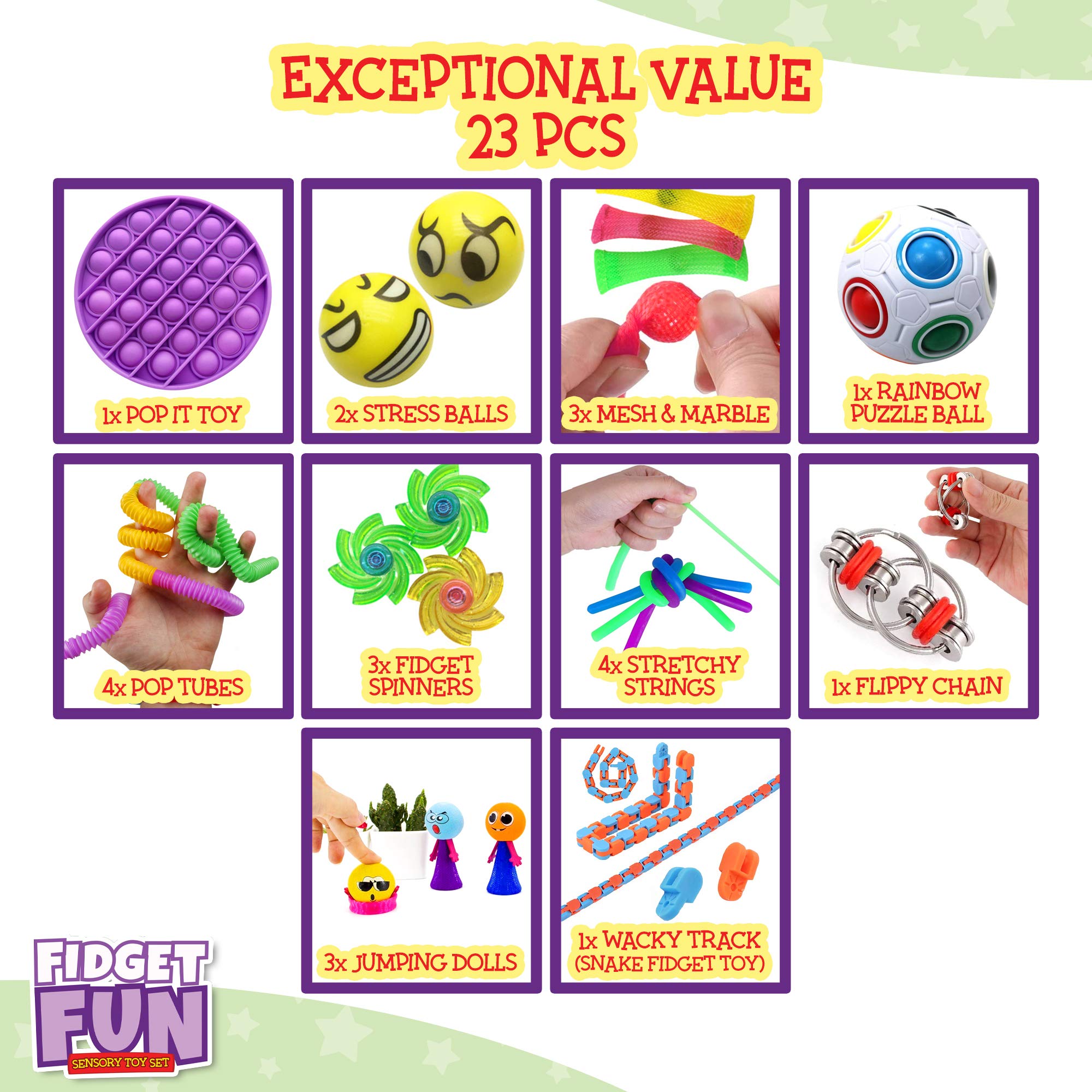 DS Brands Fidget Toy Set 23 PC Fidget Fun Box with Pop It Fidget Toy