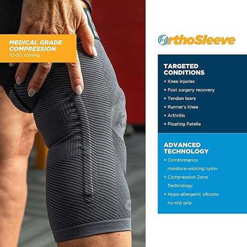 Miniatura 5 de OrthoSleeve Rodillera de compresión estabilizadora KS8 con anillo estabilizador de rótula, férulas de estabilidad y parte superior ajustable para