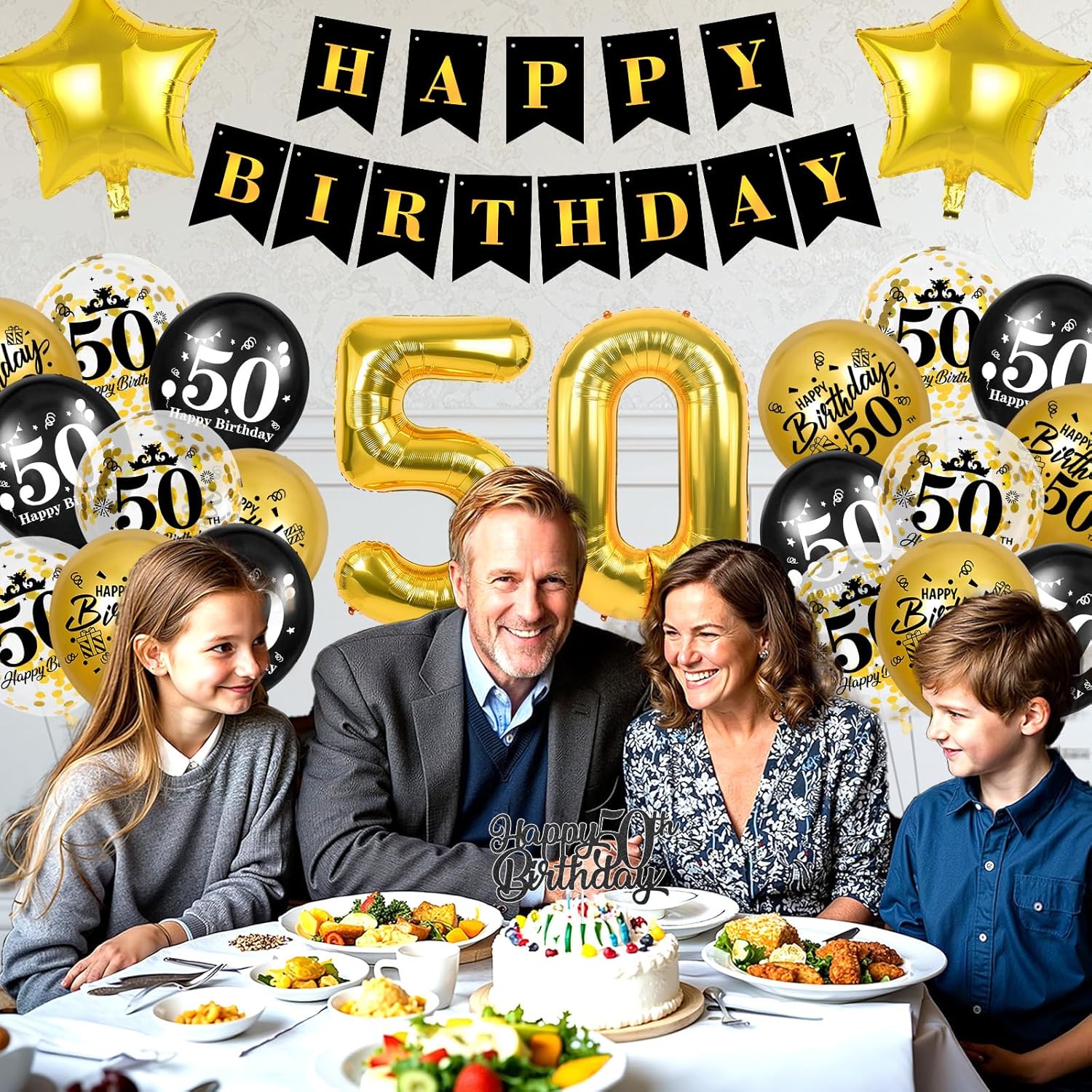 27PCS Black Gold 50th Birthday Decoration Gift for Men Him Husband Father Black Gold 50th Birthday Banner Balloons Cake Topper King Crown Sash Number 50 Foil Balloon for Party Supplies - Image 5