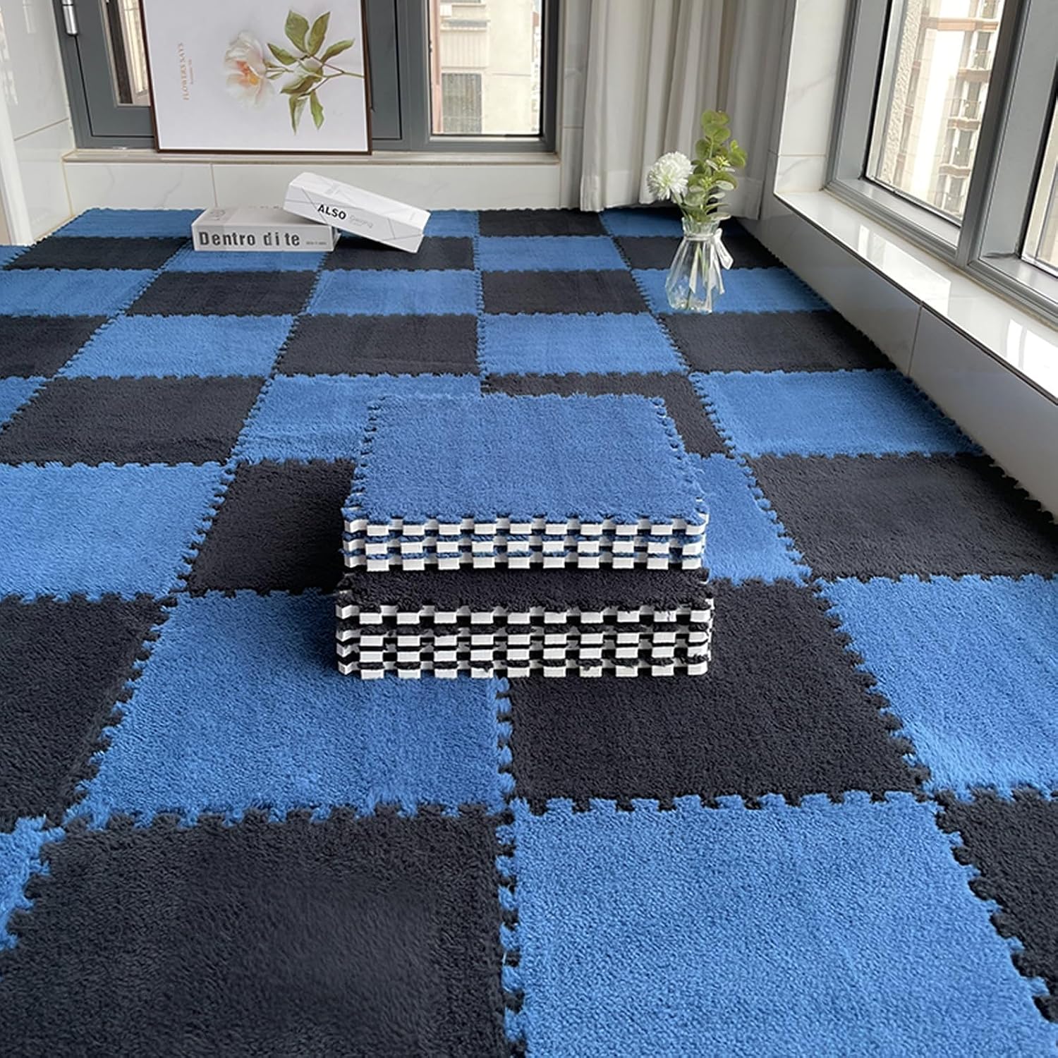 Shaggy Room Decoration Foam Mats,Home Soft Parlor Interlocking Carpet,Thick Bedroom Fluffy Area Rugs Mat,EVA Foam Puzzle Floor Mat,Can Be Cropped,protect Floor,Sound Insulation. ( Color : Style F , Si