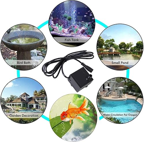 Miniatura 7 de Bomba de fuente de agua, bomba de agua pequeña impermeable de 24 V con ventosa y cable de alimentación para estanque, pecera, fuente de acuario
